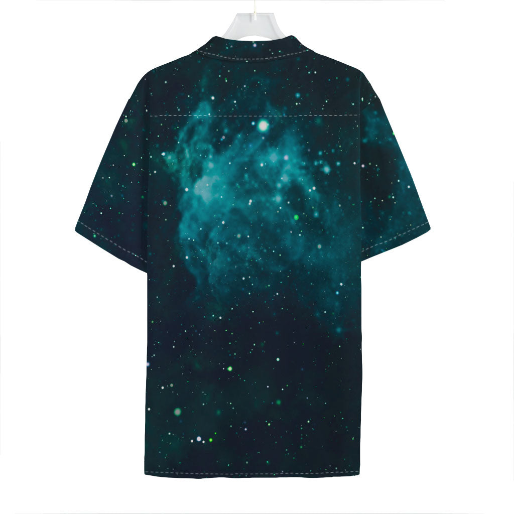 Dark Teal Galaxy Space Print Hawaiian Shirt