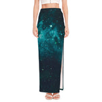 Dark Teal Galaxy Space Print High Slit Maxi Skirt