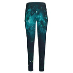 Dark Teal Galaxy Space Print High-Waisted Pocket Leggings
