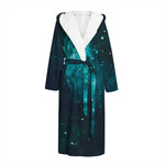 Dark Teal Galaxy Space Print Hooded Bathrobe