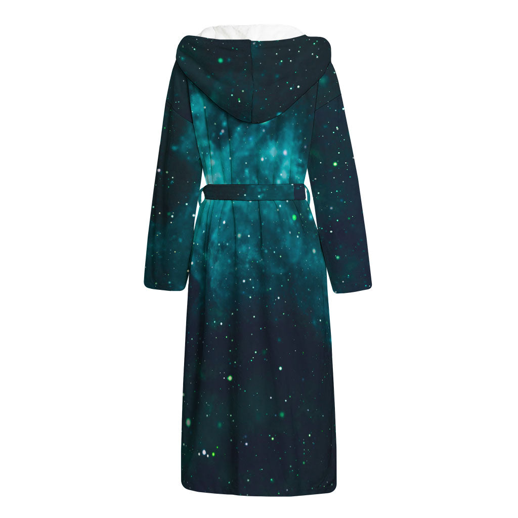 Dark Teal Galaxy Space Print Hooded Bathrobe