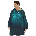 Dark Teal Galaxy Space Print Hoodie Blanket