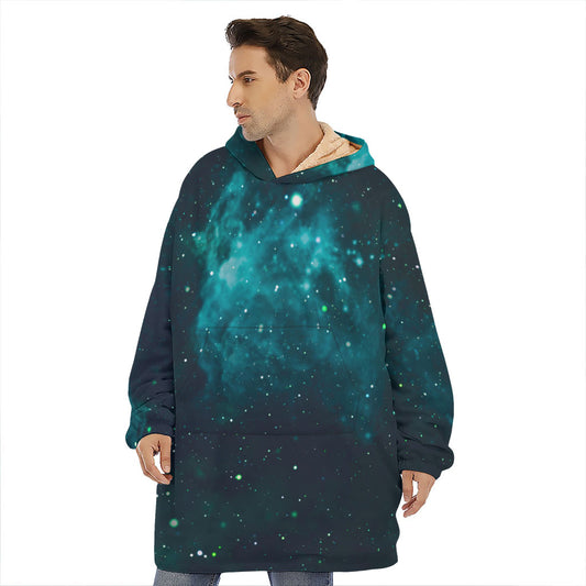 Dark Teal Galaxy Space Print Hoodie Blanket