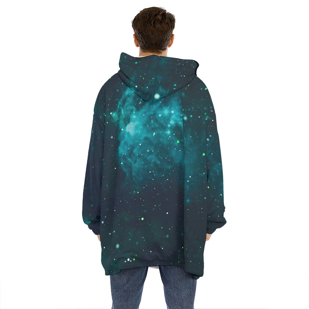 Dark Teal Galaxy Space Print Hoodie Blanket