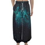 Dark Teal Galaxy Space Print Lantern Pants