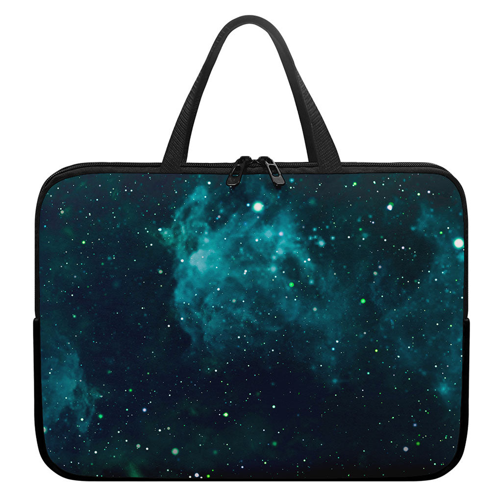 Dark Teal Galaxy Space Print Laptop Sleeve With Handle