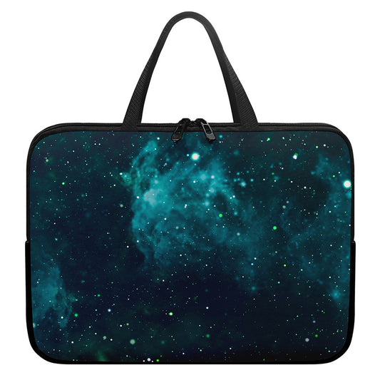 Dark Teal Galaxy Space Print Laptop Sleeve With Handle