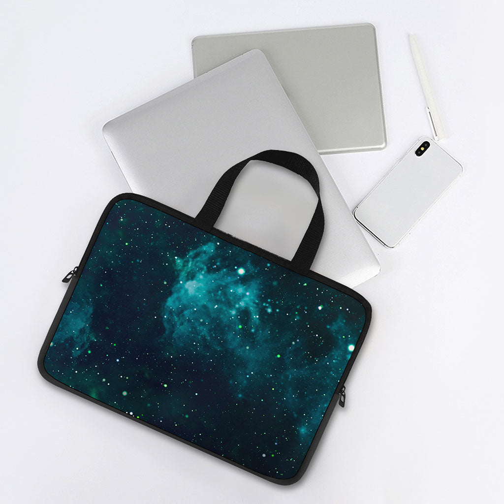 Dark Teal Galaxy Space Print Laptop Sleeve With Handle