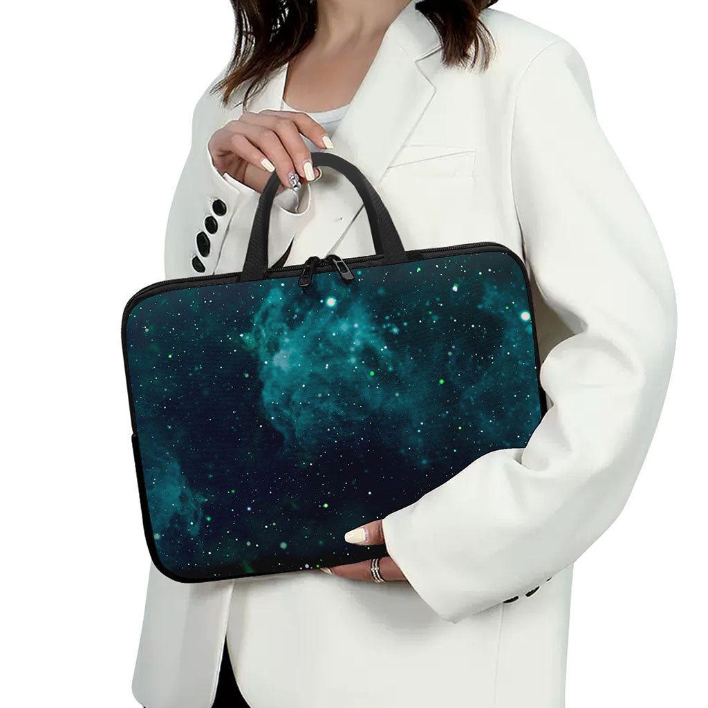Dark Teal Galaxy Space Print Laptop Sleeve With Handle