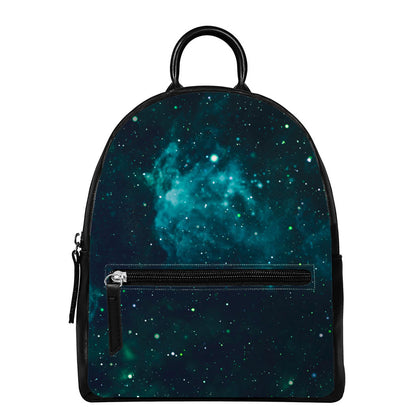 Dark Teal Galaxy Space Print Leather Backpack
