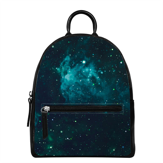 Dark Teal Galaxy Space Print Leather Backpack