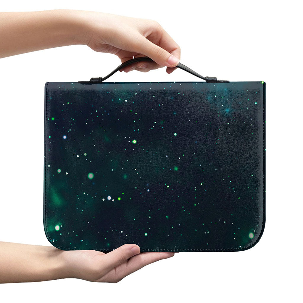 Dark Teal Galaxy Space Print Leather Bible Cover