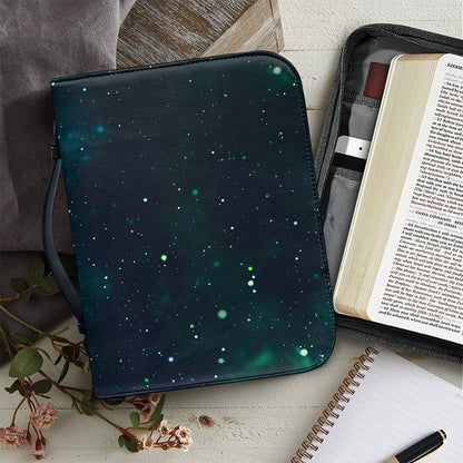 Dark Teal Galaxy Space Print Leather Bible Cover