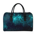 Dark Teal Galaxy Space Print Leather Duffel Bag