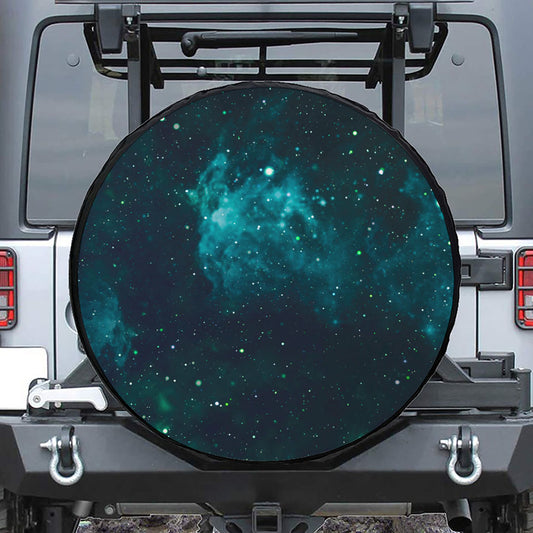Dark Teal Galaxy Space Print Leather Spare Tire Cover