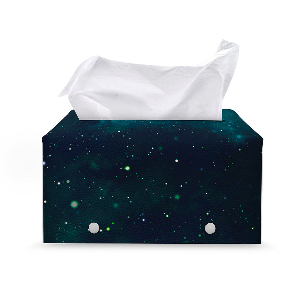 Dark Teal Galaxy Space Print Leather Tissue Box Cover