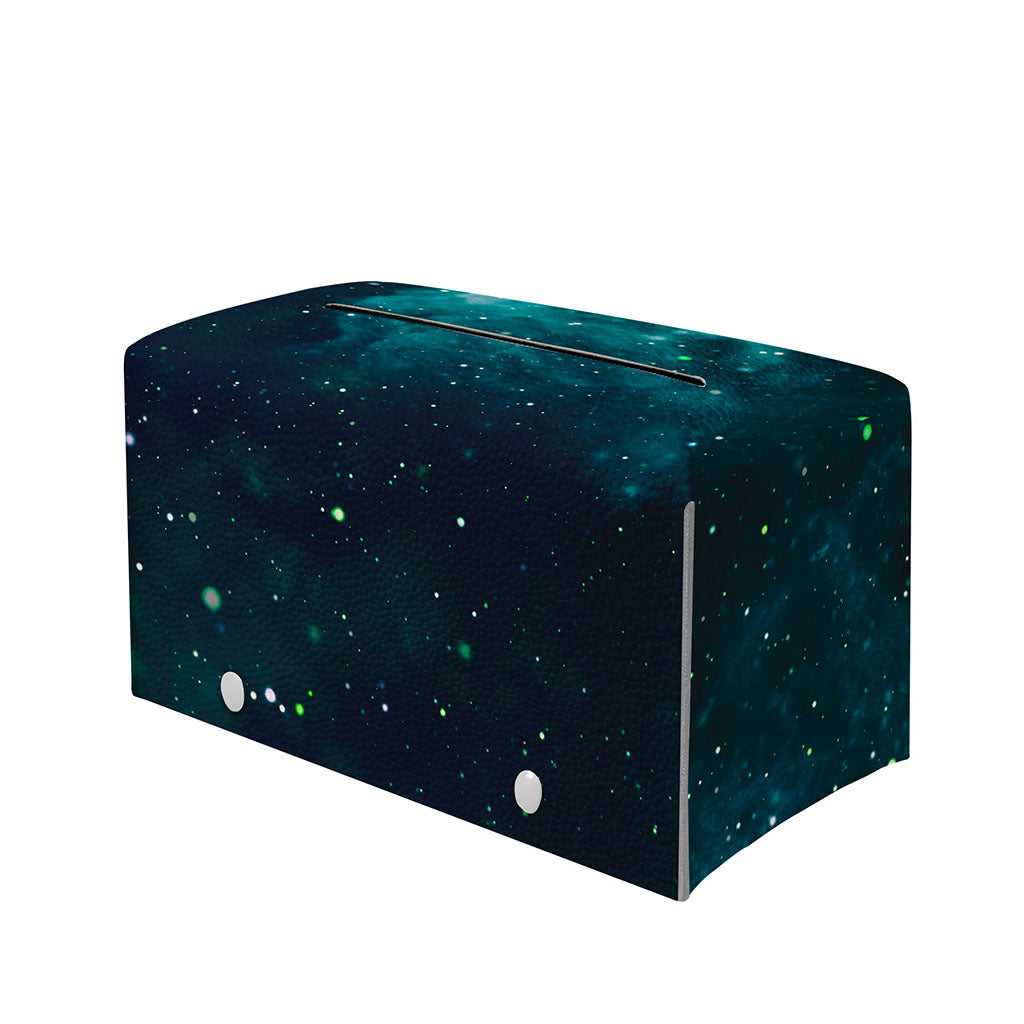 Dark Teal Galaxy Space Print Leather Tissue Box Cover