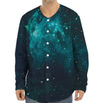 Dark Teal Galaxy Space Print Long Sleeve Baseball Jersey