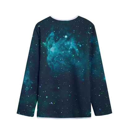Dark Teal Galaxy Space Print Long Sleeve Short Coat