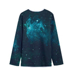 Dark Teal Galaxy Space Print Long Sleeve Short Coat