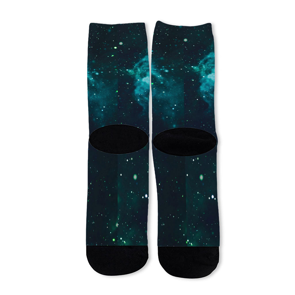 Dark Teal Galaxy Space Print Long Socks