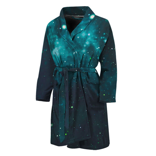 Dark Teal Galaxy Space Print Men's Bathrobe