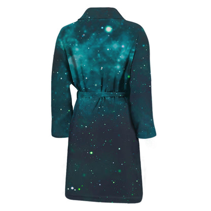 Dark Teal Galaxy Space Print Men's Bathrobe