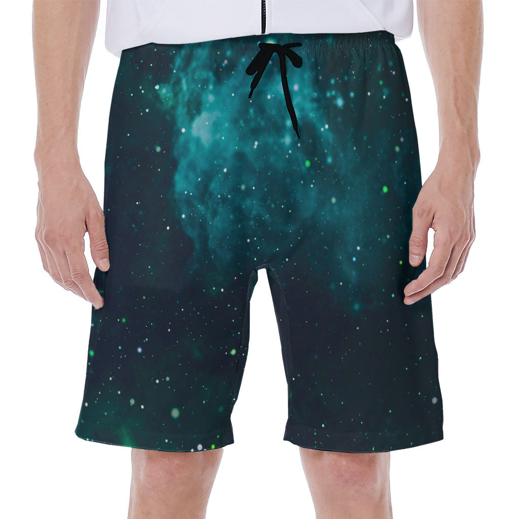 Dark Teal Galaxy Space Print Men's Beach Shorts