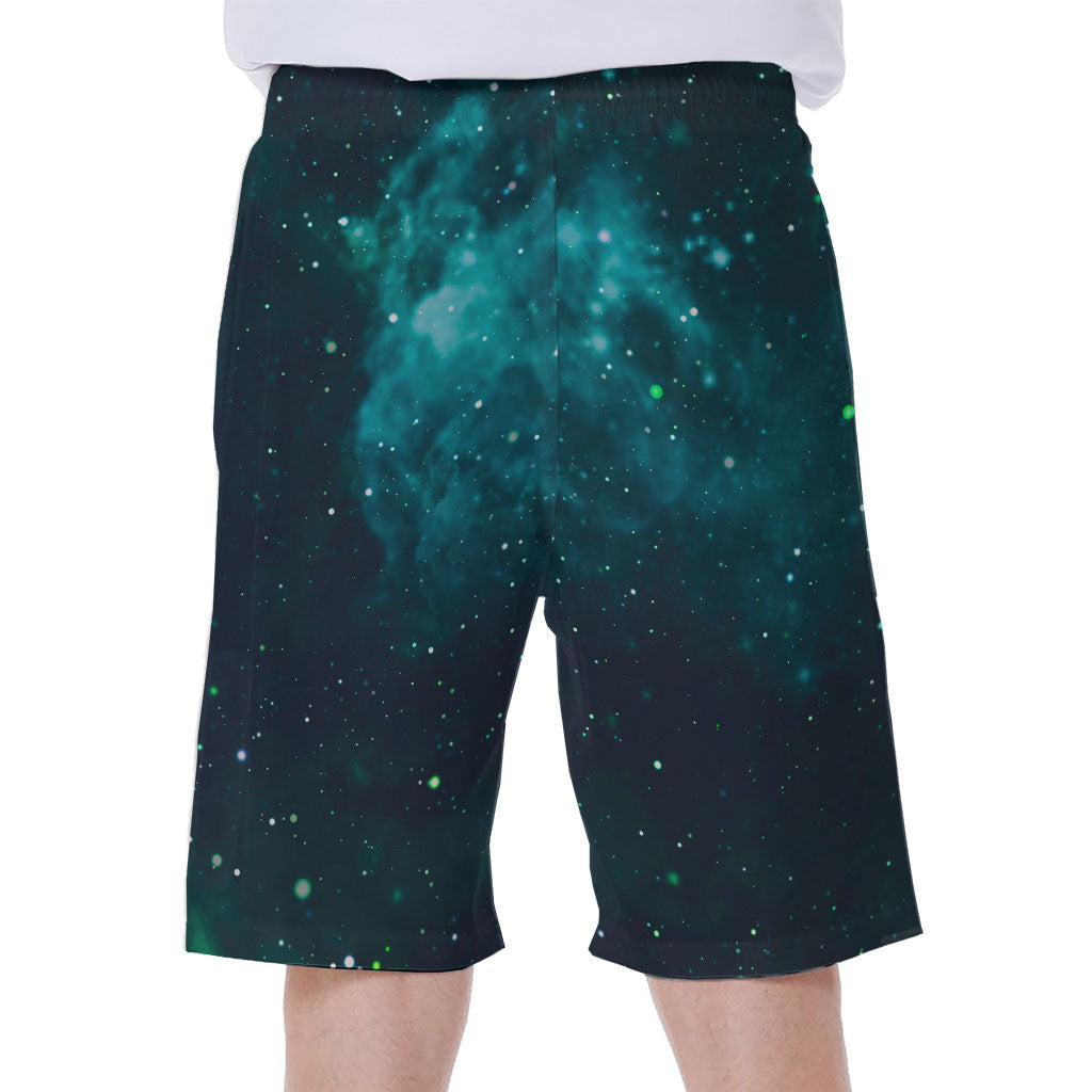 Dark Teal Galaxy Space Print Men's Beach Shorts