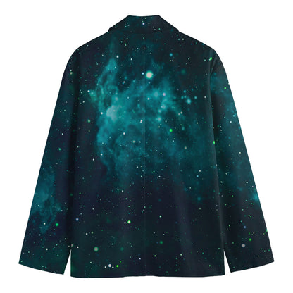 Dark Teal Galaxy Space Print Men's Blazer