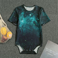 Dark Teal Galaxy Space Print Men's Bodysuit