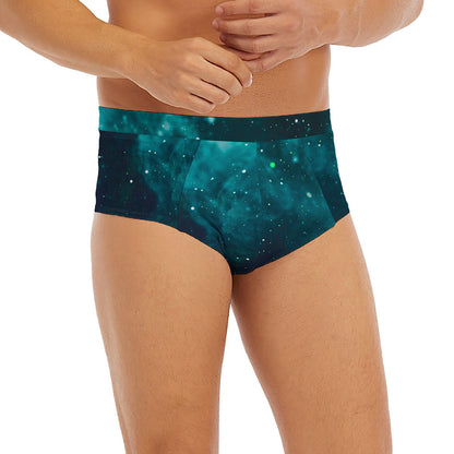Dark Teal Galaxy Space Print Men's Briefs