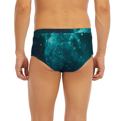Dark Teal Galaxy Space Print Men's Briefs