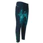Dark Teal Galaxy Space Print Men's Compression Pants