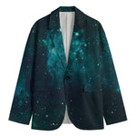 Dark Teal Galaxy Space Print Men's Cotton Blazer