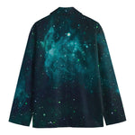 Dark Teal Galaxy Space Print Men's Cotton Blazer