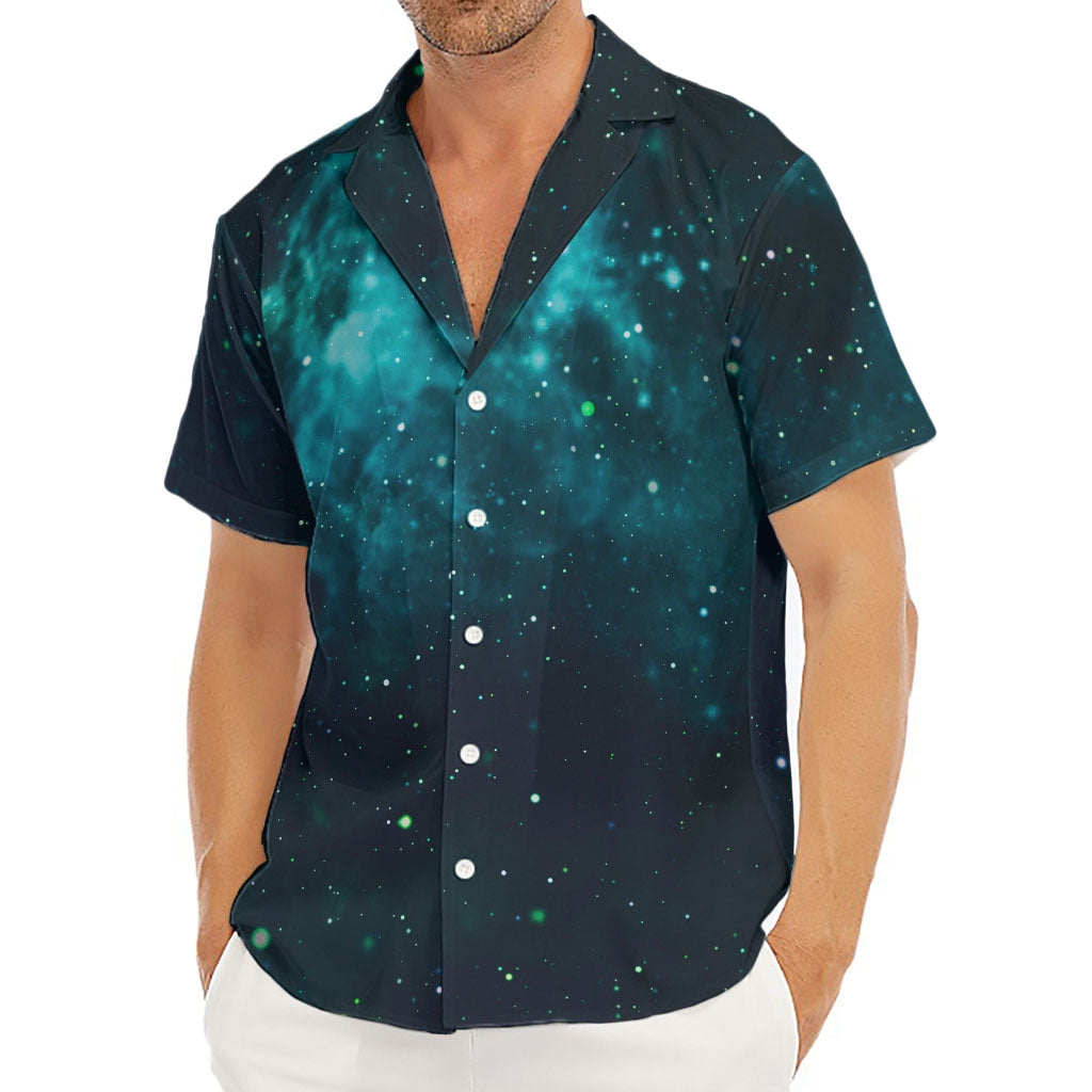 Dark Teal Galaxy Space Print Men's Deep V-Neck Shirt
