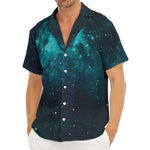 Dark Teal Galaxy Space Print Men's Deep V-Neck Shirt