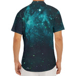 Dark Teal Galaxy Space Print Men's Deep V-Neck Shirt