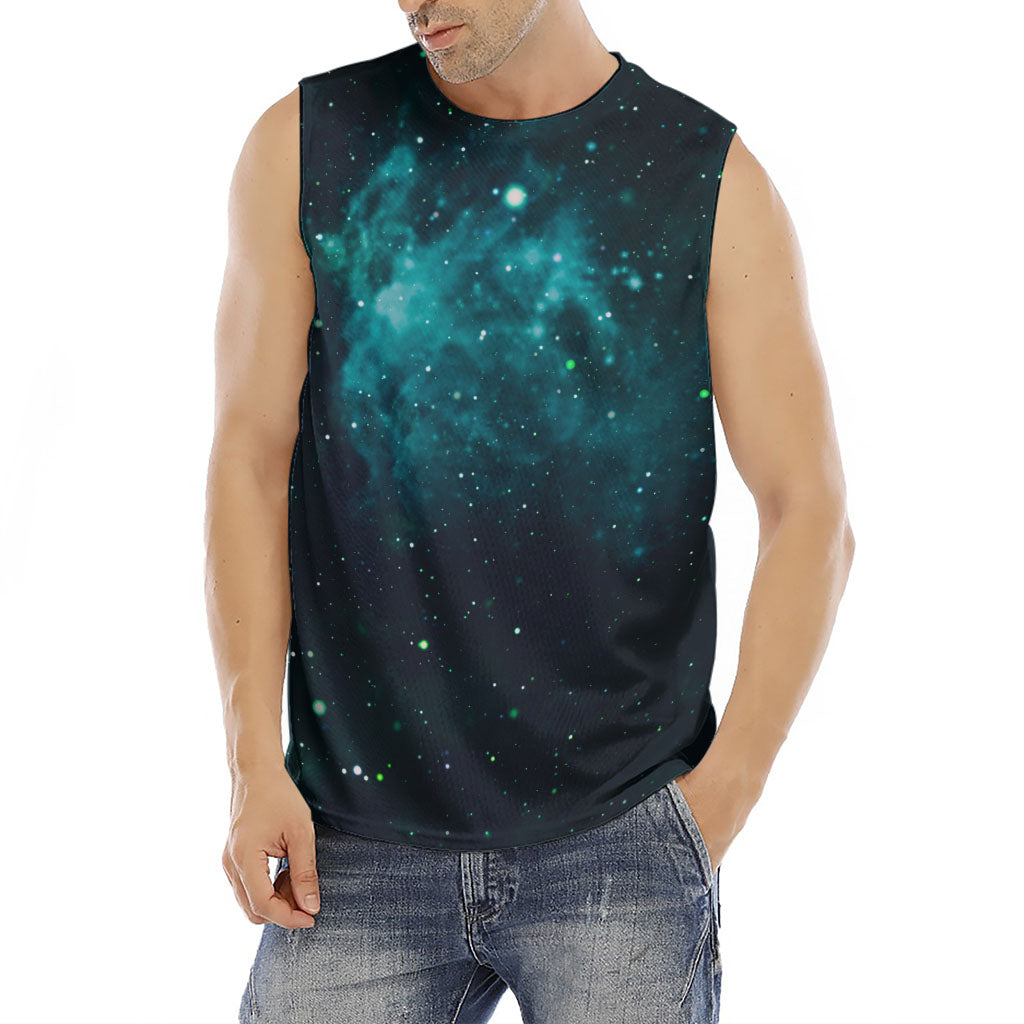 Dark Teal Galaxy Space Print Men's Fitness Tank Top