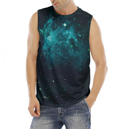 Dark Teal Galaxy Space Print Men's Fitness Tank Top