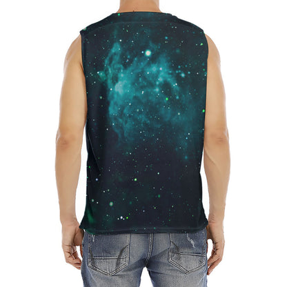 Dark Teal Galaxy Space Print Men's Fitness Tank Top