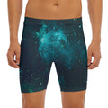 Dark Teal Galaxy Space Print Men's Long Boxer Briefs