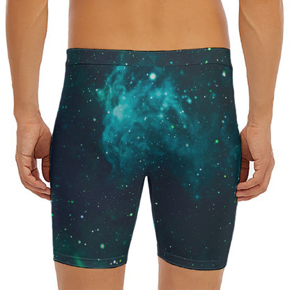 Dark Teal Galaxy Space Print Men's Long Boxer Briefs