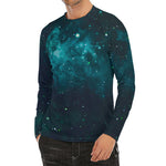 Dark Teal Galaxy Space Print Men's Long Sleeve Rash Guard