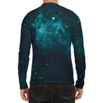 Dark Teal Galaxy Space Print Men's Long Sleeve Rash Guard