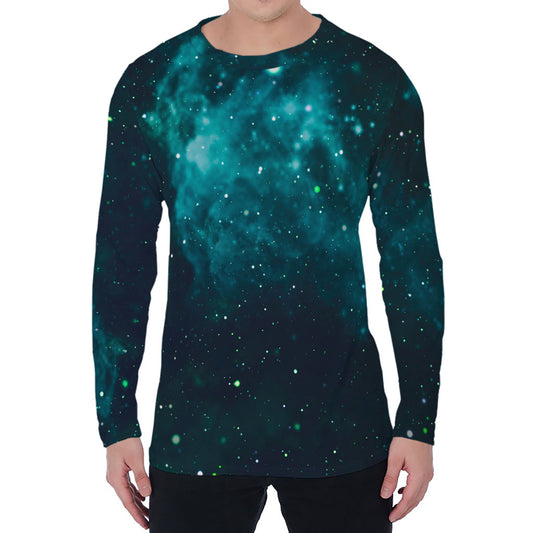Dark Teal Galaxy Space Print Men's Long Sleeve T-Shirt