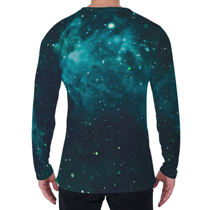 Dark Teal Galaxy Space Print Men's Long Sleeve T-Shirt