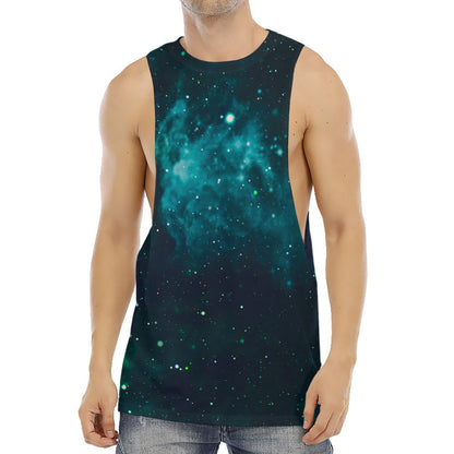 Dark Teal Galaxy Space Print Men's Muscle Tank Top