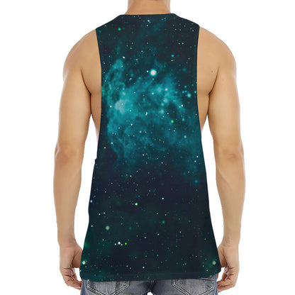 Dark Teal Galaxy Space Print Men's Muscle Tank Top
